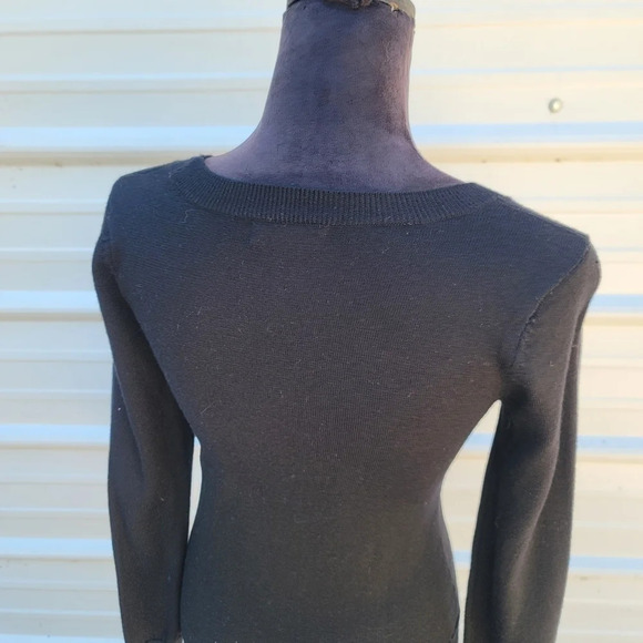 Calvin Klein Women's Black Sequin Embellished Long Sleeve Wool Blend Sweater XS - Picture 2 of 8